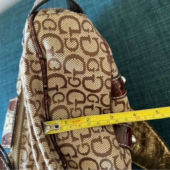 Guess Brown & Tan Shoulder Bag Y2K Linen Handbag - Picture 15 of 15